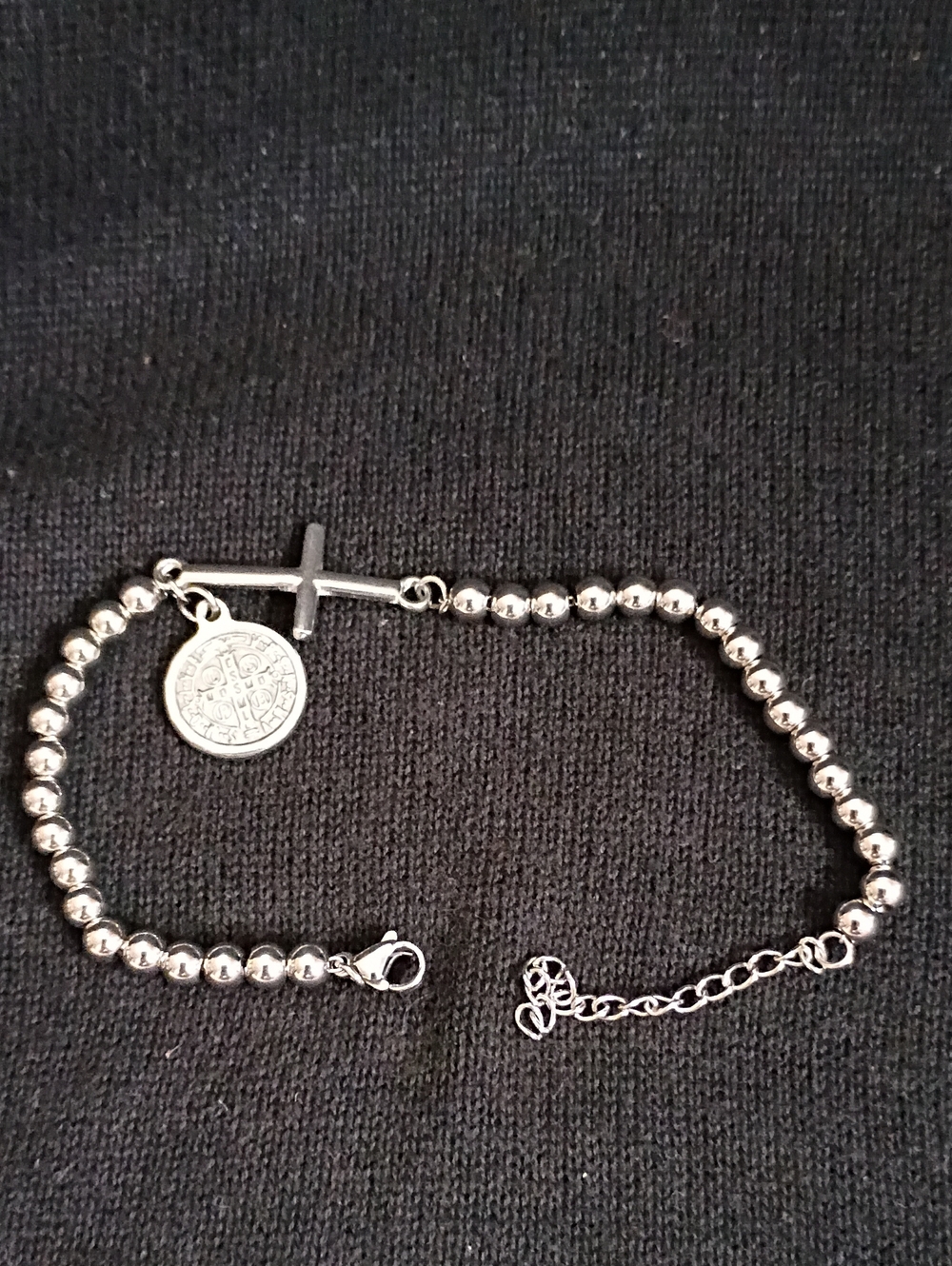 Style Silver Bead Rosary Cross Bracelet for Women